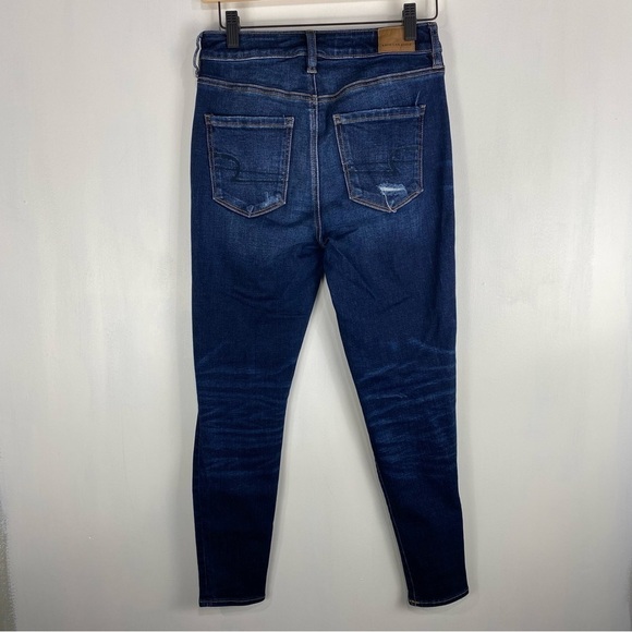 American Eagle Super Hi-Rise Ripped Distressed Jegging Dark Wash Denim Jeans 4 - Picture 4 of 6